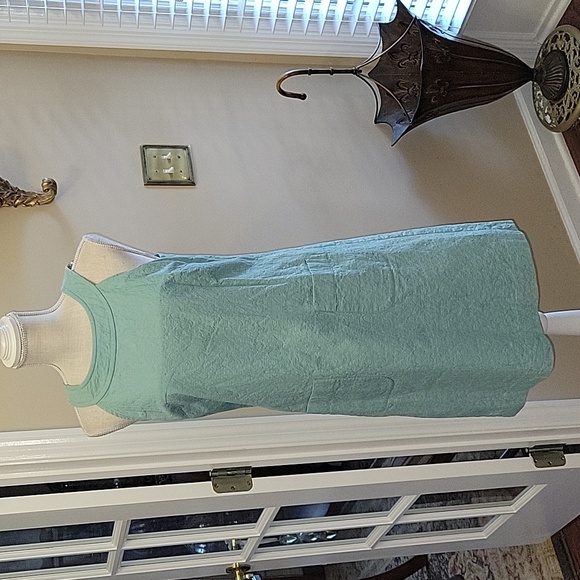 Ann Taylor Petite aqua texture sleeveless dress 2 front pockets open back 8P EUC - Picture 1 of 9